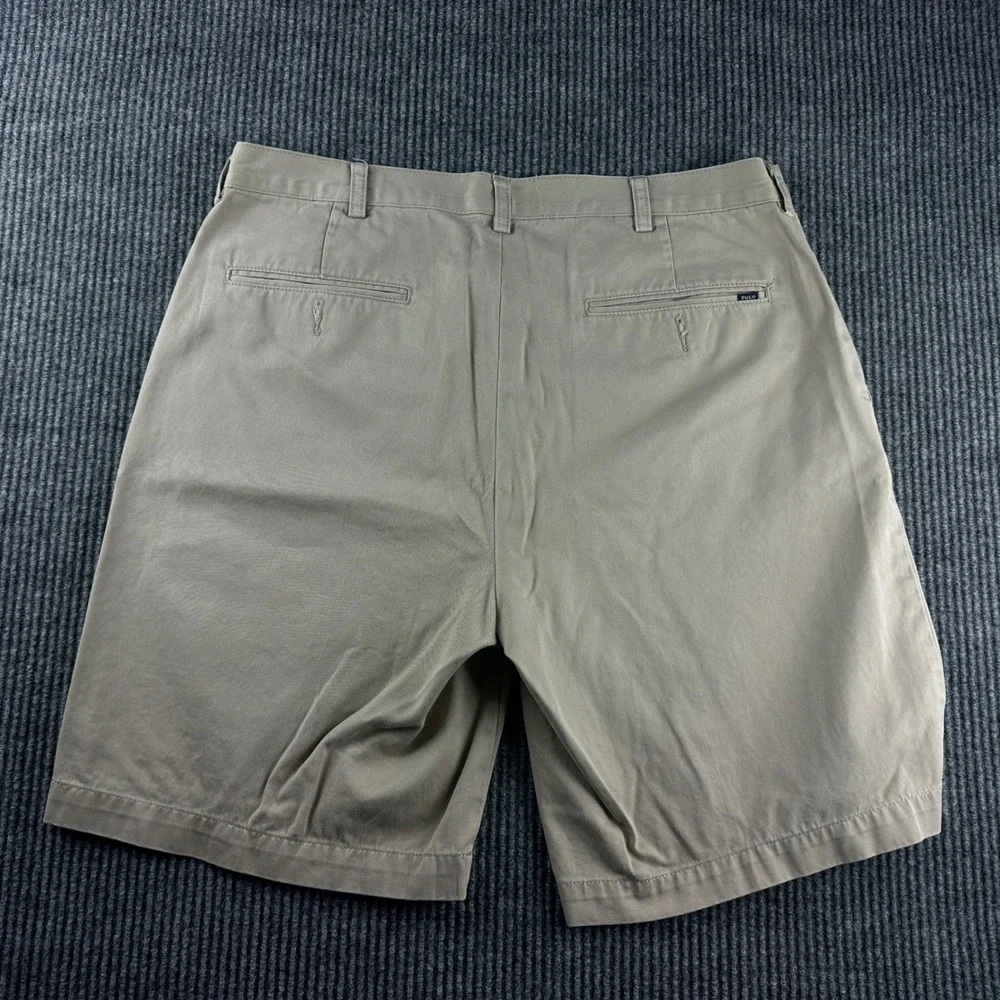 Polo Ralph Lauren Mens Khaki Tan Cotton Chino Shorts Size 35 Flat Front 9 Inseam